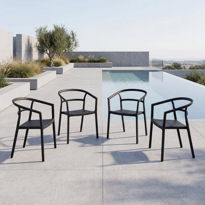 Set de 4 Sillas Porto, Negro, con Espaldar Minimalista y Diseño Moderno