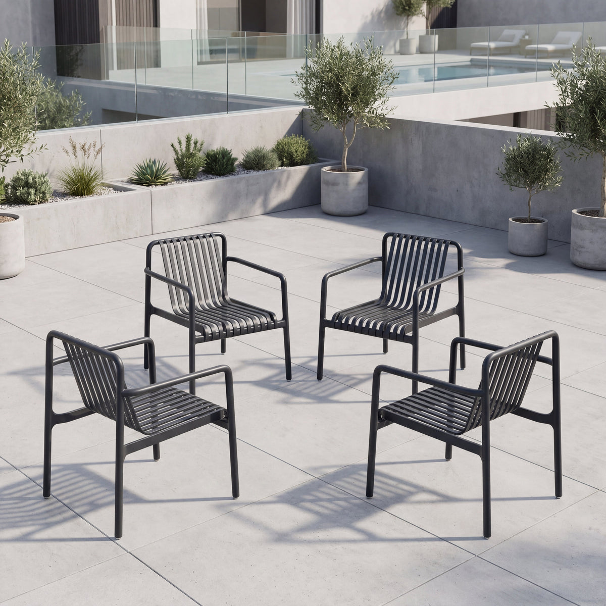 Set de 4 Sillas Lounge Parma, Negro, con Espaldar y Diseño Moderno