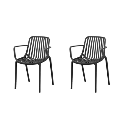 Set de 2 Sillas Parma, Negro, con Espaldar en Rayas y Diseño Minimalista