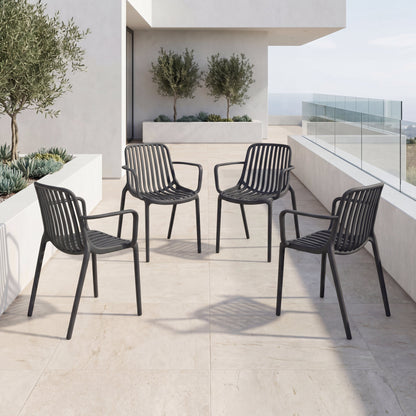 Set de 4 Sillas Parma, Negro, con Espaldar en Rayas y Diseño Minimalista