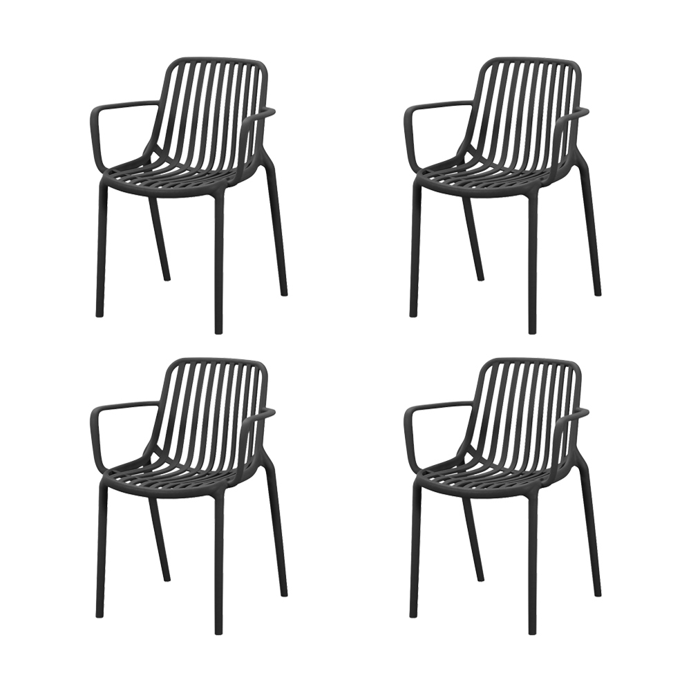 Set de 4 Sillas Parma, Negro, con Espaldar en Rayas y Diseño Minimalista