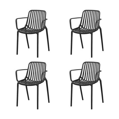 Set de 4 Sillas Parma, Negro, con Espaldar en Rayas y Diseño Minimalista
