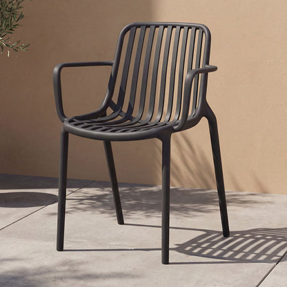 Set de 4 Sillas Parma, Negro, con Espaldar en Rayas y Diseño Minimalista