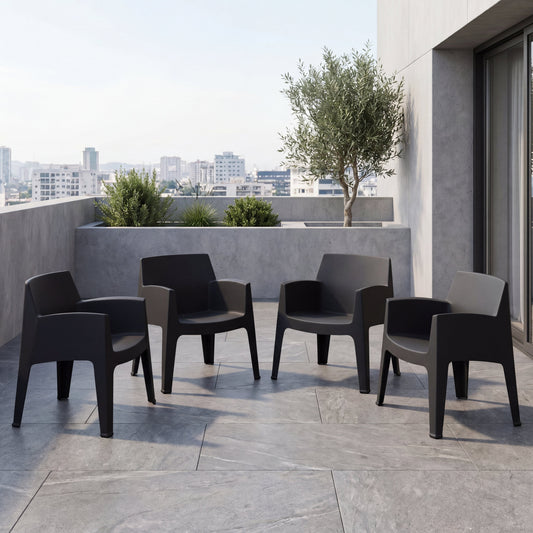 Set de 4 Sillas Lounge Coron, Negro, con Diseño Robusto y Minimalista