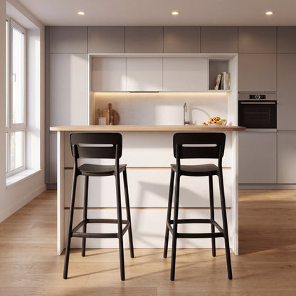Set de 2 Sillas para Bar Manila, Negro, con Espaldar Rectangular y Diseño Moderno