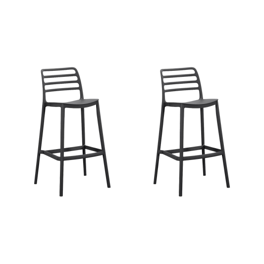 Set de 2 Sillas para Bar Palawan, Negro, con Espaldar Abierto y Diseño Minimalista