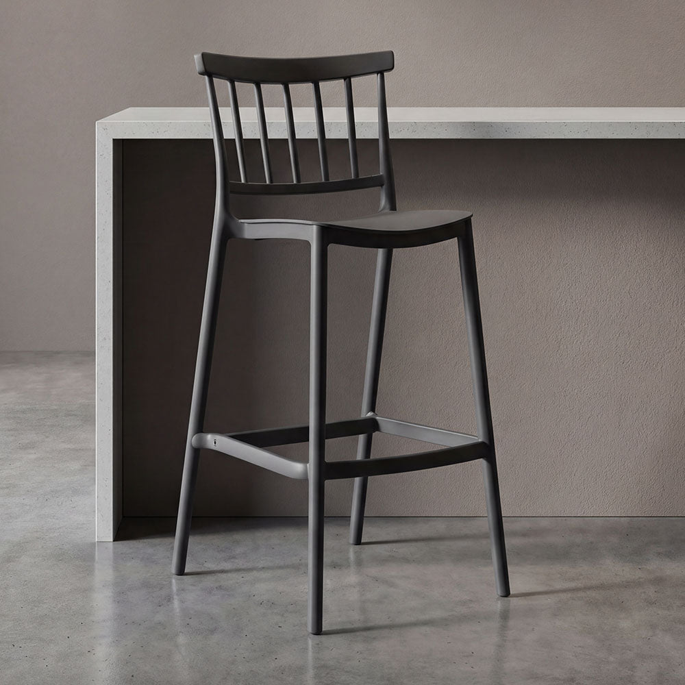 Silla para Bar Oxford, Negro, con Espaldar en Barras y Diseño Minimalista