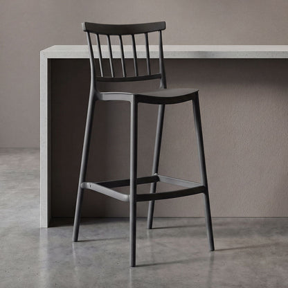 Silla para Bar Oxford, Negro, con Espaldar en Barras y Diseño Minimalista