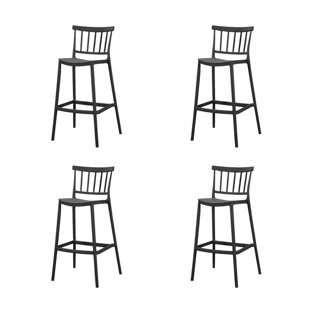 Set de 4 Sillas para Bar Oxford, Negro, con Espaldar en Barras y Diseño Minimalista