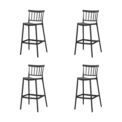 Set de 4 Sillas para Bar Oxford, Negro, con Espaldar en Barras y Diseño Minimalista