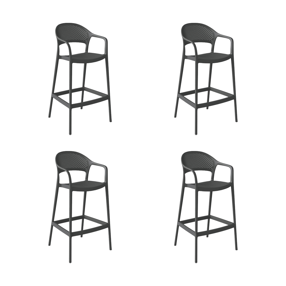 Set de 4 Sillas para Bar Curitiva, Negro, con Reposa Pies Doble Proposito, vista frontal