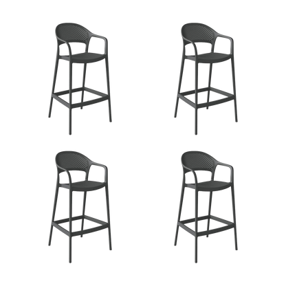 Set de 4 Sillas para Bar Curitiva, Negro, con Reposa Pies Doble Proposito, vista frontal