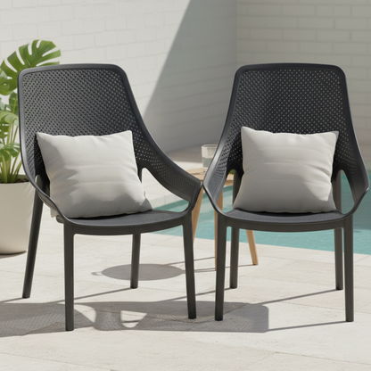 Silla Lounge Ibiza, Negro, con Espaldar y Reposa Brazos, vista frontal