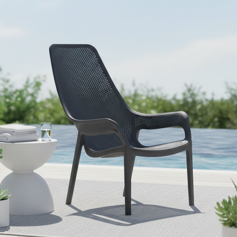Silla Lounge Mayorca, Negro, con Espaldar y Reposa Brazos, vista frontal