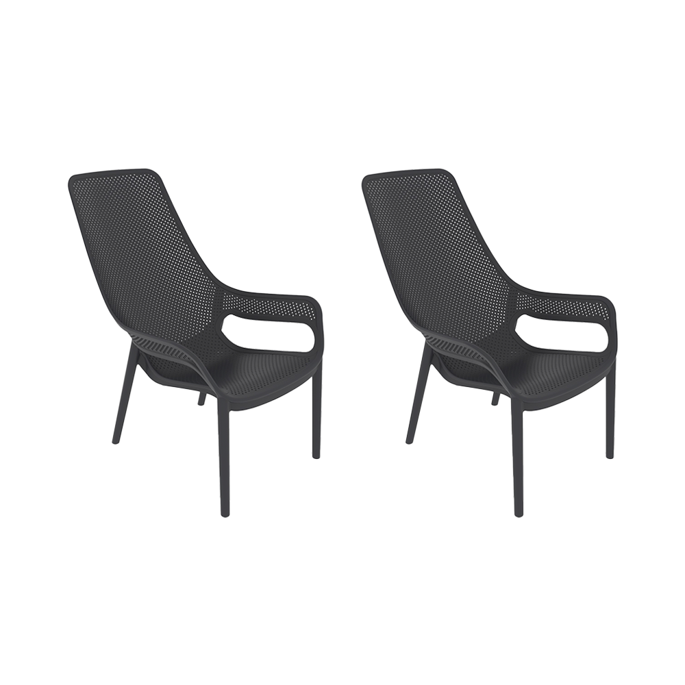Set de 2 Sillas Lounge Mayorca, Negro, con Espaldar y Reposa Brazos