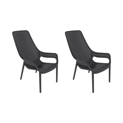 Set de 2 Sillas Lounge Mayorca, Negro, con Espaldar y Reposa Brazos