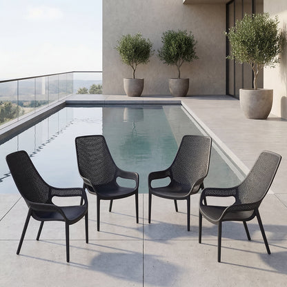 Set de 4 Sillas Lounge Mayorca, Negro, con Espaldar y Reposa Brazos