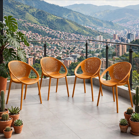 Set de 4 Sillas Selva con Brazos, Color Naranja, con Espaldar