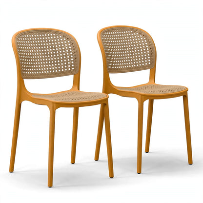 Set de 2 Sillas Nest, Naranja y Beige, con Espaldar y Asiento en Rejilla