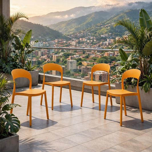 Set de 4 Sillas Sevilla, Color Naranja, con Espaldar Liso y Diseño Minimalista