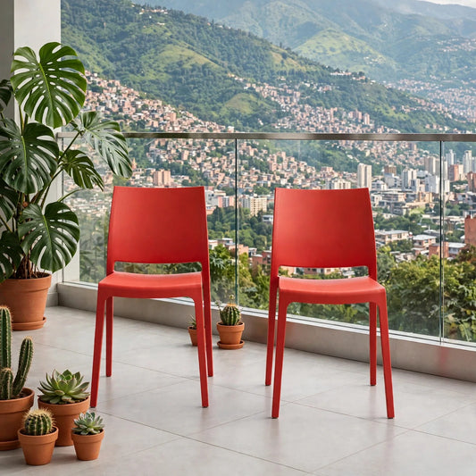 Set de 2 Sillas Soho, Roja, con Espaldar Cerrado y Diseño Minimalista