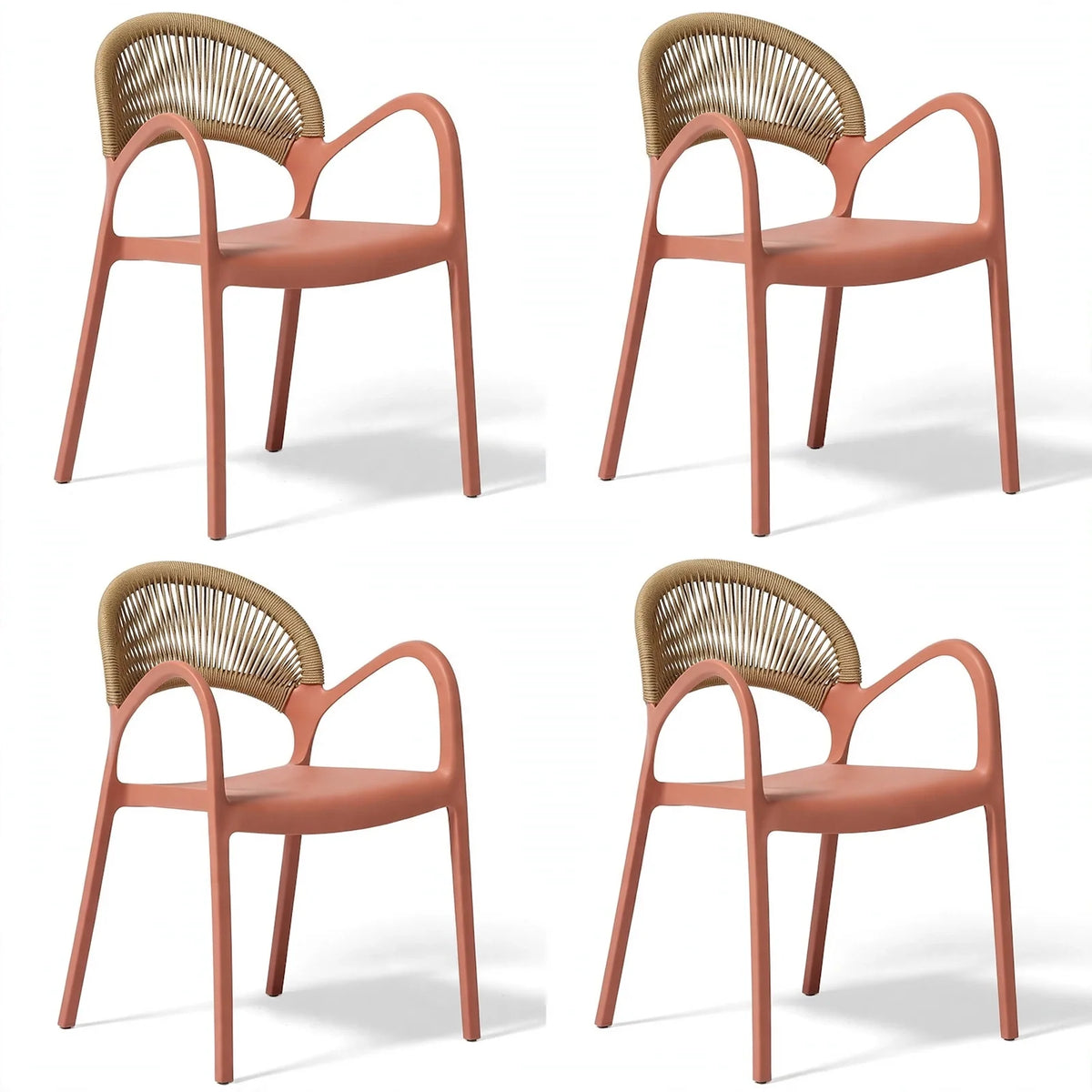 Set de 4 Sillas Daytona, Salmón, con Espaldar, Reposa Brazos y Diseño Minimalista