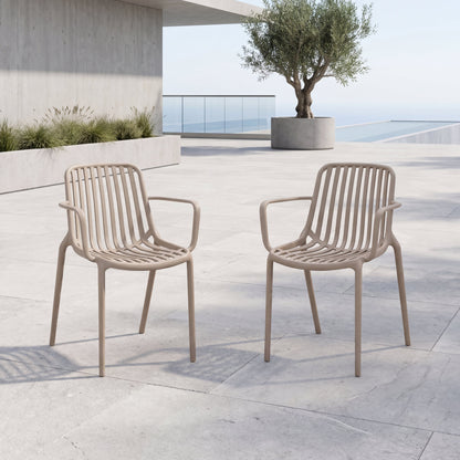 Set de 2 Sillas Parma, Taupe, con Espaldar en Rayas y Diseño Minimalista