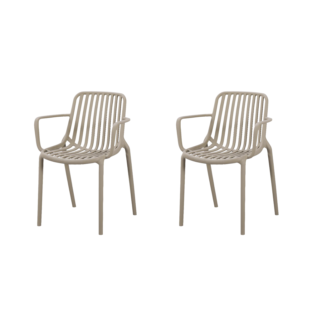 Set de 2 Sillas Parma, Taupe, con Espaldar en Rayas y Diseño Minimalista