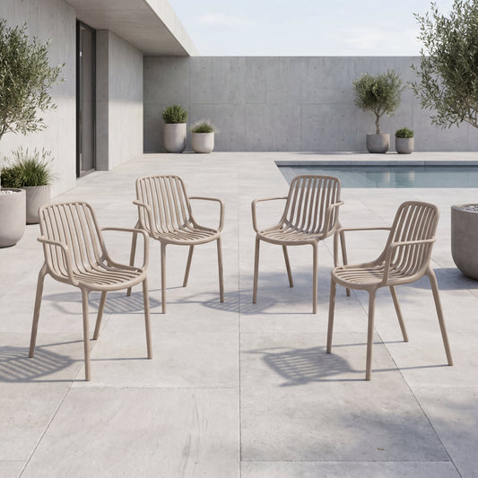 Set de 4 Sillas Parma, Taupe, con Espaldar en Rayas y Diseño Minimalista