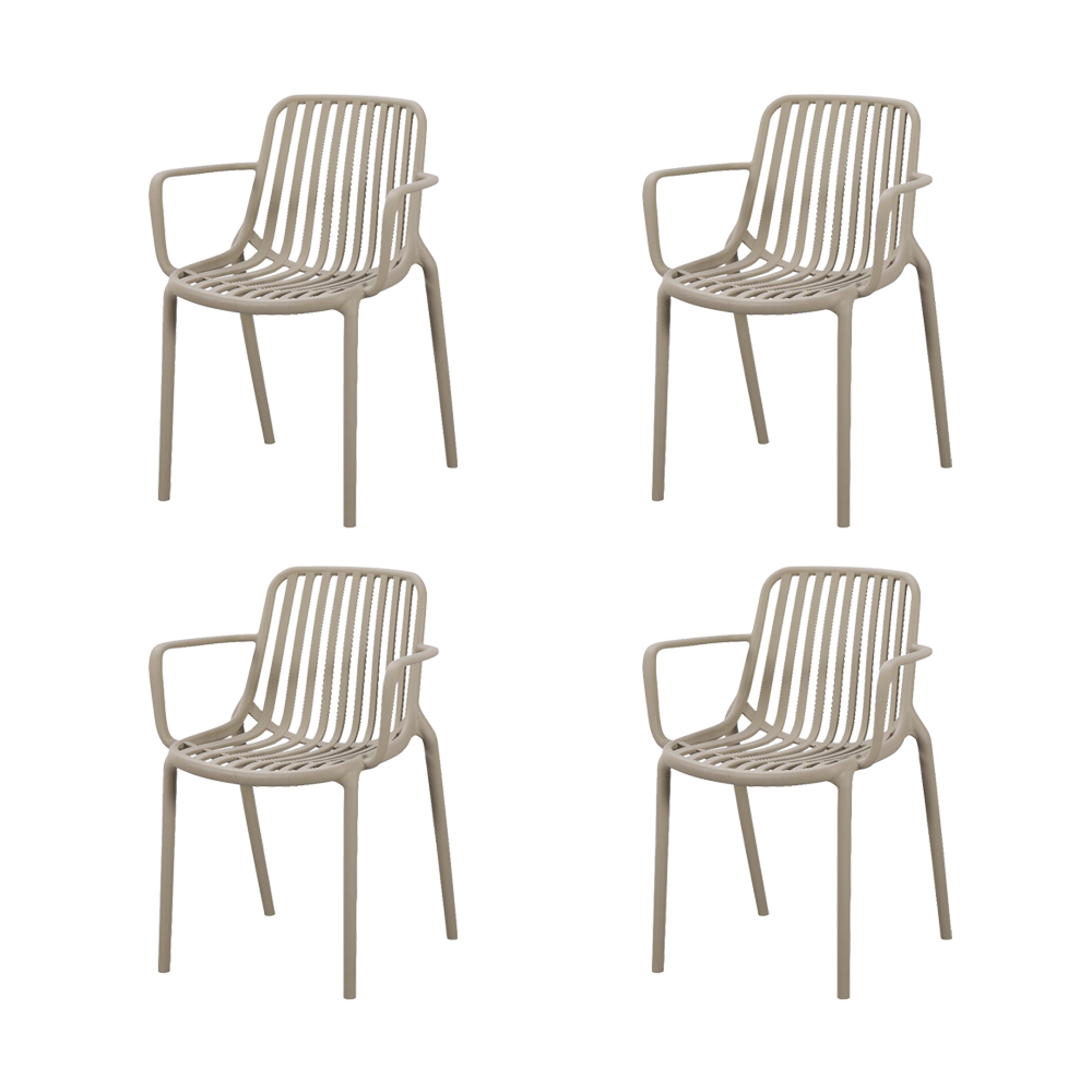 Set de 4 Sillas Parma, Taupe, con Espaldar en Rayas y Diseño Minimalista