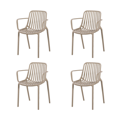 Set de 4 Sillas Parma, Taupe, con Espaldar en Rayas y Diseño Minimalista