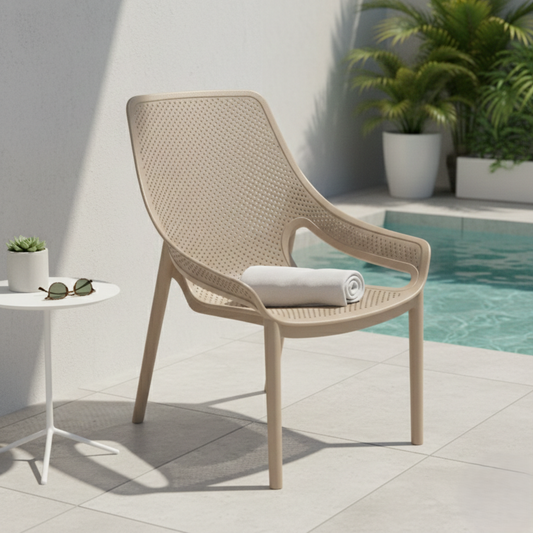 Silla Lounge Ibiza, Taupe, con Espaldar y Reposa Brazos