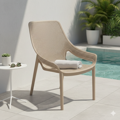 Set de 4 Sillas Lounge Ibiza, Taupe, con Espaldar y Reposa Brazos