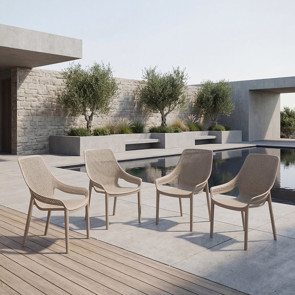 Set de 4 Sillas Lounge Ibiza, Taupe, con Espaldar y Reposa Brazos