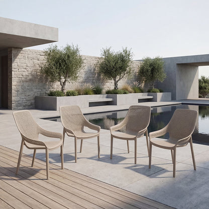 Set de 4 Sillas Lounge Ibiza, Taupe, con Espaldar y Reposa Brazos