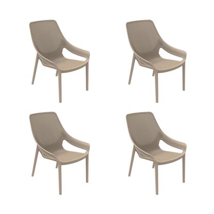Set de 4 Sillas Lounge Ibiza, Taupe, con Espaldar y Reposa Brazos
