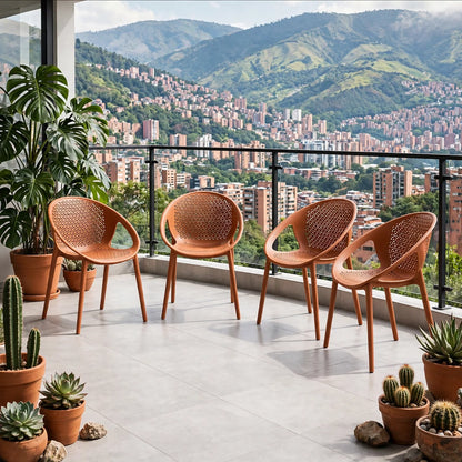 Set de 4 Sillas Selva con Brazos, Color Terracota, con Espaldar