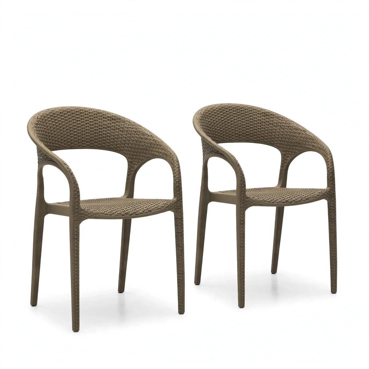 Set de 2 Sillas Axel, Taupe, con Espaldar, Reposa Brazos y con Textura Trenzada