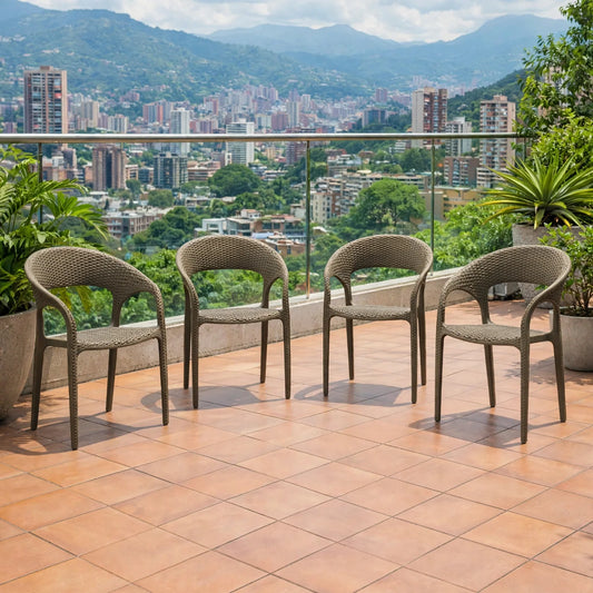 Set de 4 Sillas Axel, Taupe, con Espaldar, Reposa Brazos y con Textura Trenzada