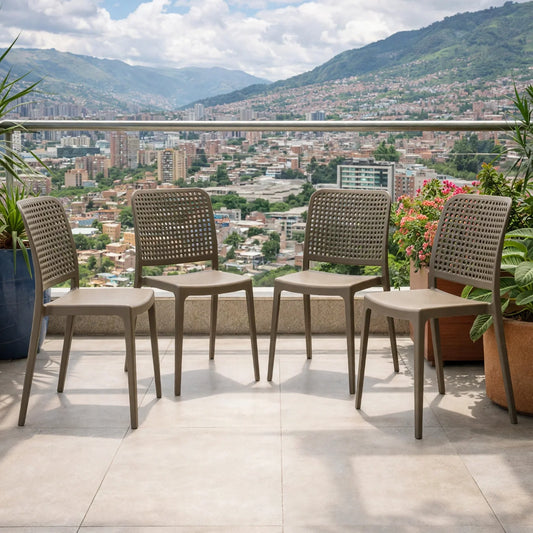 Set de 4 Sillas Bronx , Taupe, con Espaldar en Cuadrados y Diseño Minimalista