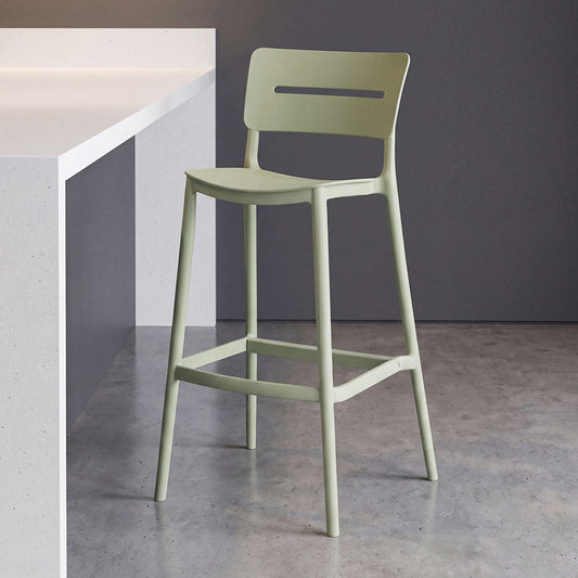 Set de 2 Sillas para Bar Manila, Verde, con Espaldar Rectangular y Diseño Moderno, vista lateral