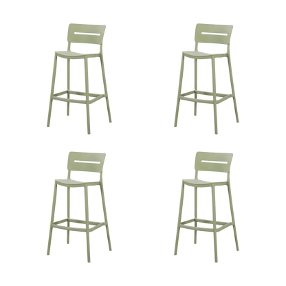 Set de 4 Sillas para Bar Manila, Verde, con Espaldar Rectangular y Diseño Moderno