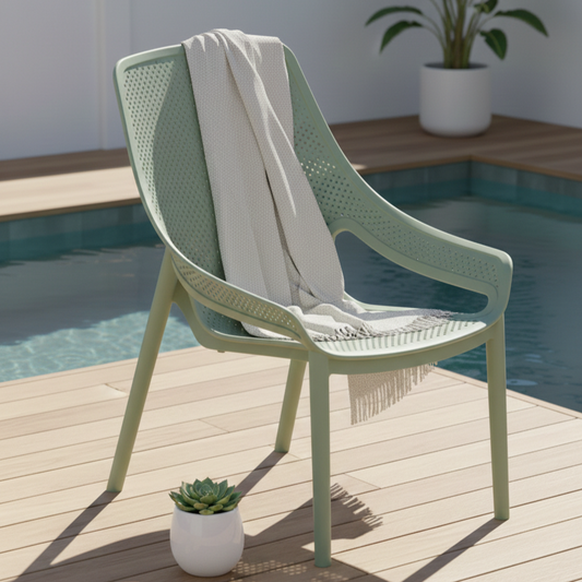 Silla Lounge Ibiza, Verdematcha, con Espaldar y Reposa Brazos