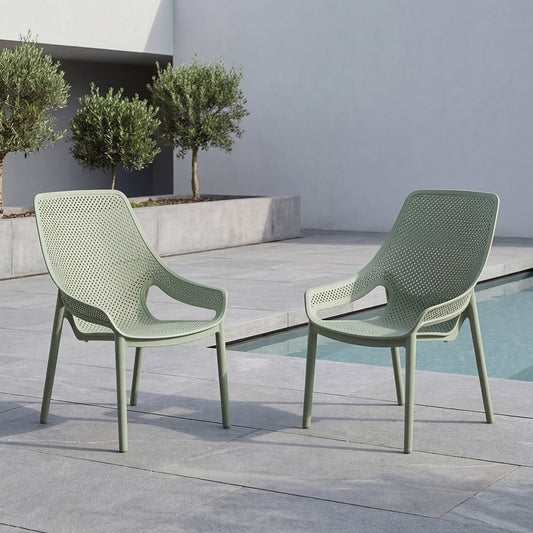 Set de 2 Sillas Lounge Ibiza, Verdematcha, con Espaldar y Reposa Brazos