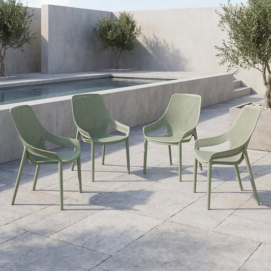 Set de 4 Sillas Lounge Ibiza, Verdematcha, con Espaldar y Reposa Brazos