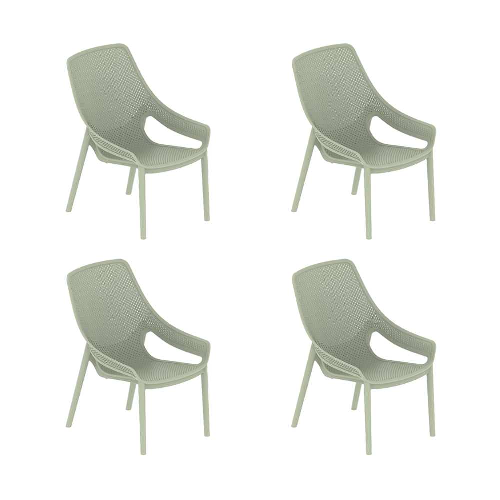 Set de 4 Sillas Lounge Ibiza, Verdematcha, con Espaldar y Reposa Brazos