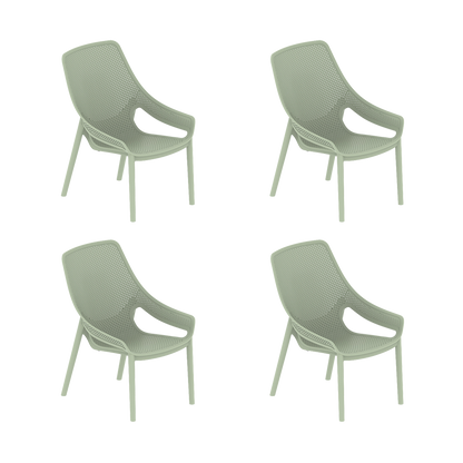 Set de 4 Sillas Lounge Ibiza, Verdematcha, con Espaldar y Reposa Brazos