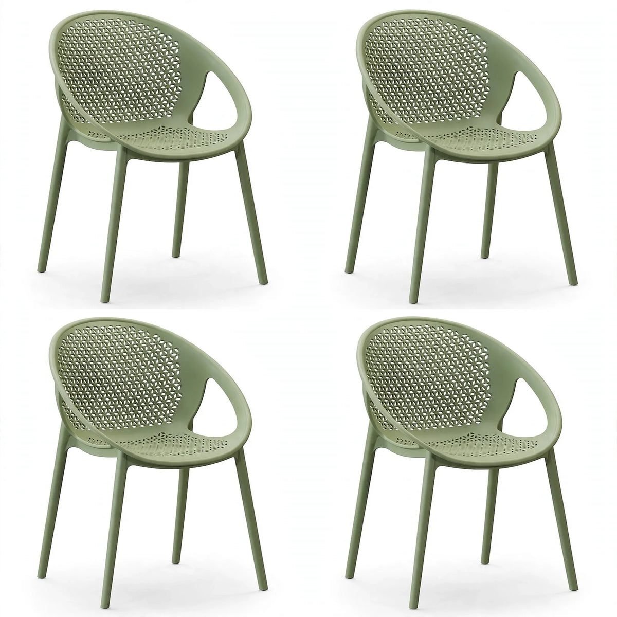 Set de 4 Sillas Selva con Brazos, Color Verde, con Espaldar
