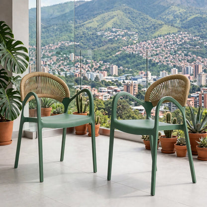 Set de 2 Sillas Daytona, Verde, con Espaldar, Reposa Brazos y Diseño Minimalista