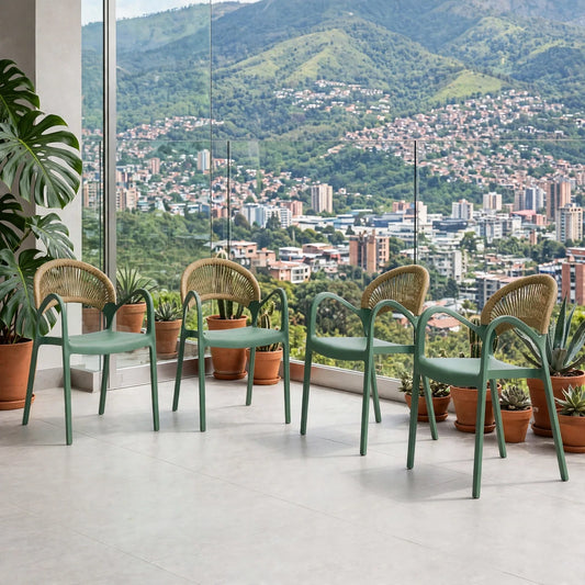 Set de 4 Sillas Daytona, Verde, con Espaldar, Reposa Brazos y Diseño Minimalista